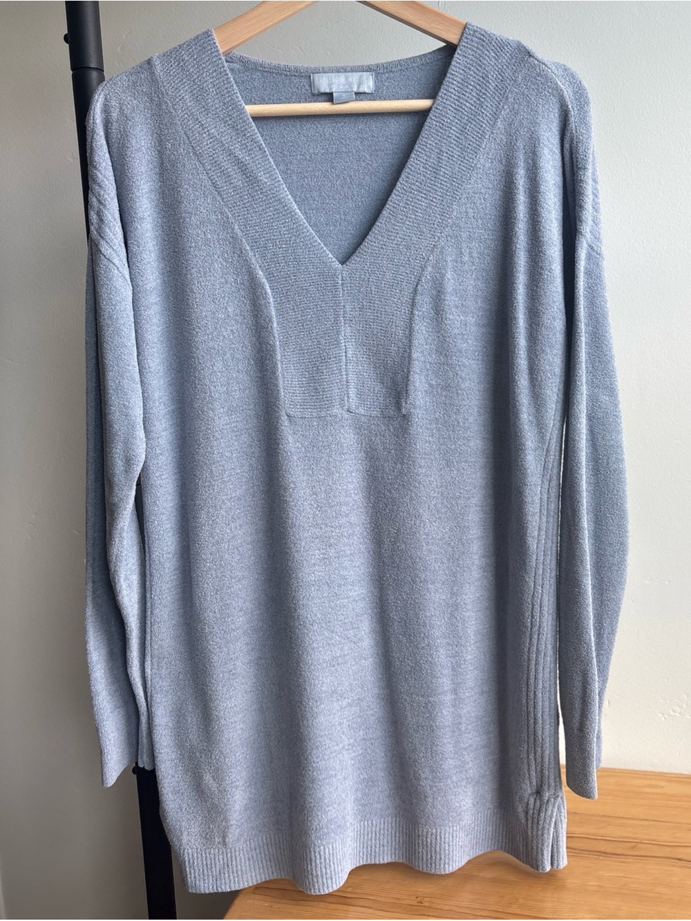 Barefoot Dreams CozyChic ultra lite V-Neck Sweater tunic- Dream Blue Sz S